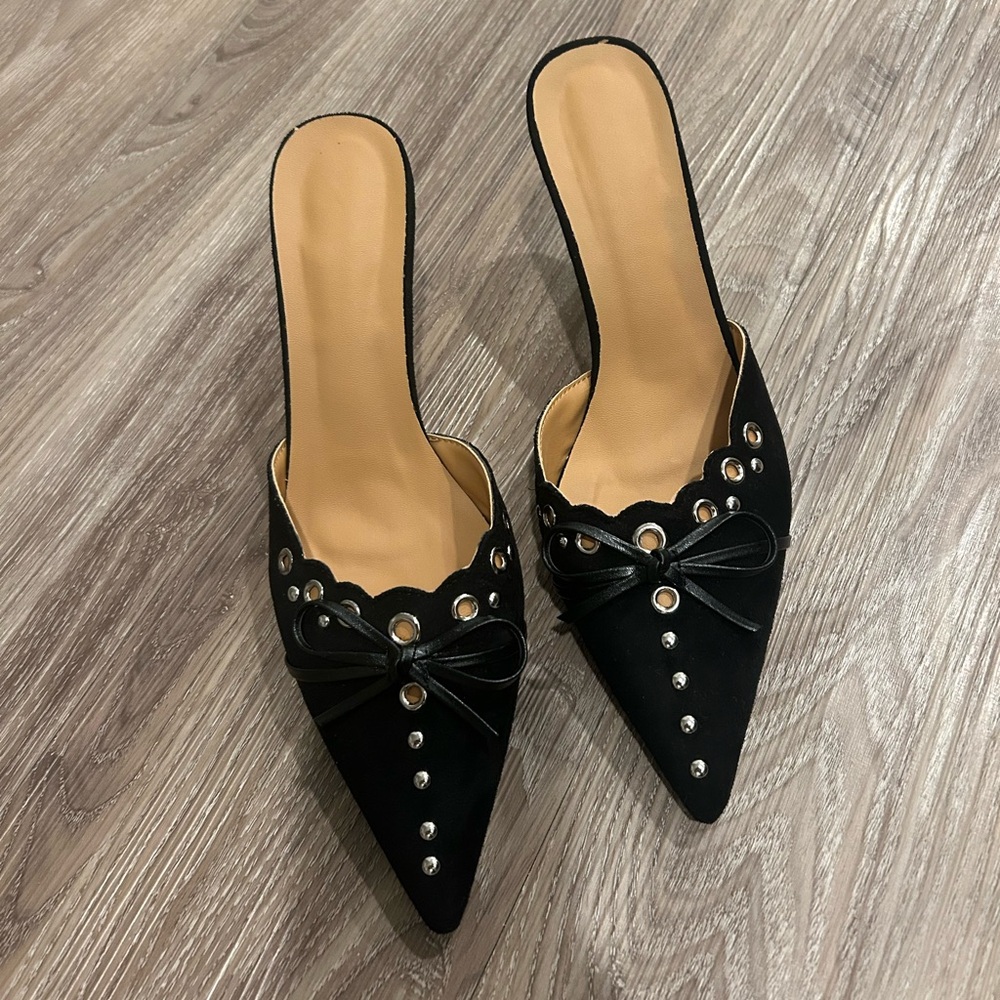 Elegant Black Women's Mules with Bow Detail